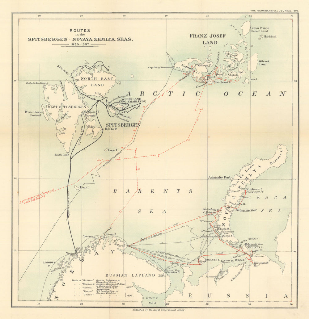 Spitsbergen–Novaya Zemlya 1895-7. Jackson/Pike/Pearson/Robertson/RGS 1898 map