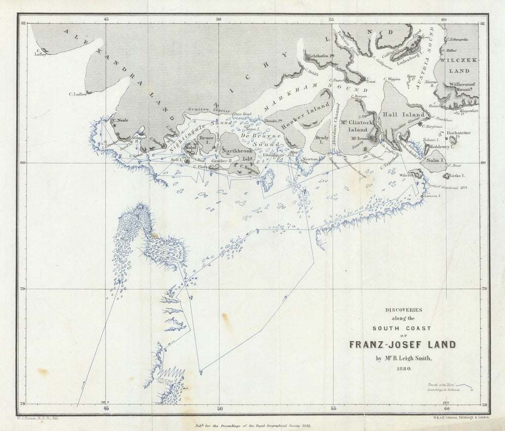 Arctic. Franz Josef Land south coast discoveries. Benjamin Smith. RGS 1898 map