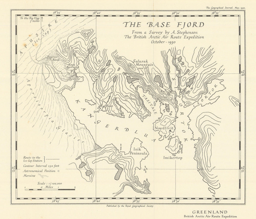 The Base Fjord from a survey by A Stephenson. BAARE October 1930. RGS 1932 map