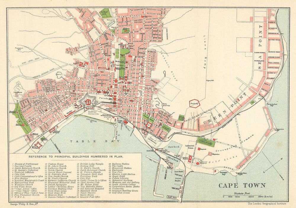 Cape Town antique town/city plan. South Africa. SAMLER BROWN 1914 old map