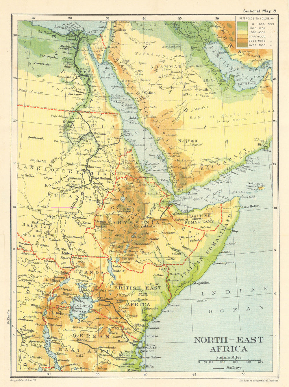 North East Africa. Somaliland British/German East Africa. SAMLER BROWN 1914 map