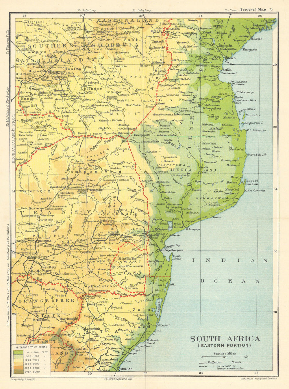 South-east Africa. Mozambique Transvaal Rhodesia Zimbabwe. SAMLER BROWN 1914 map