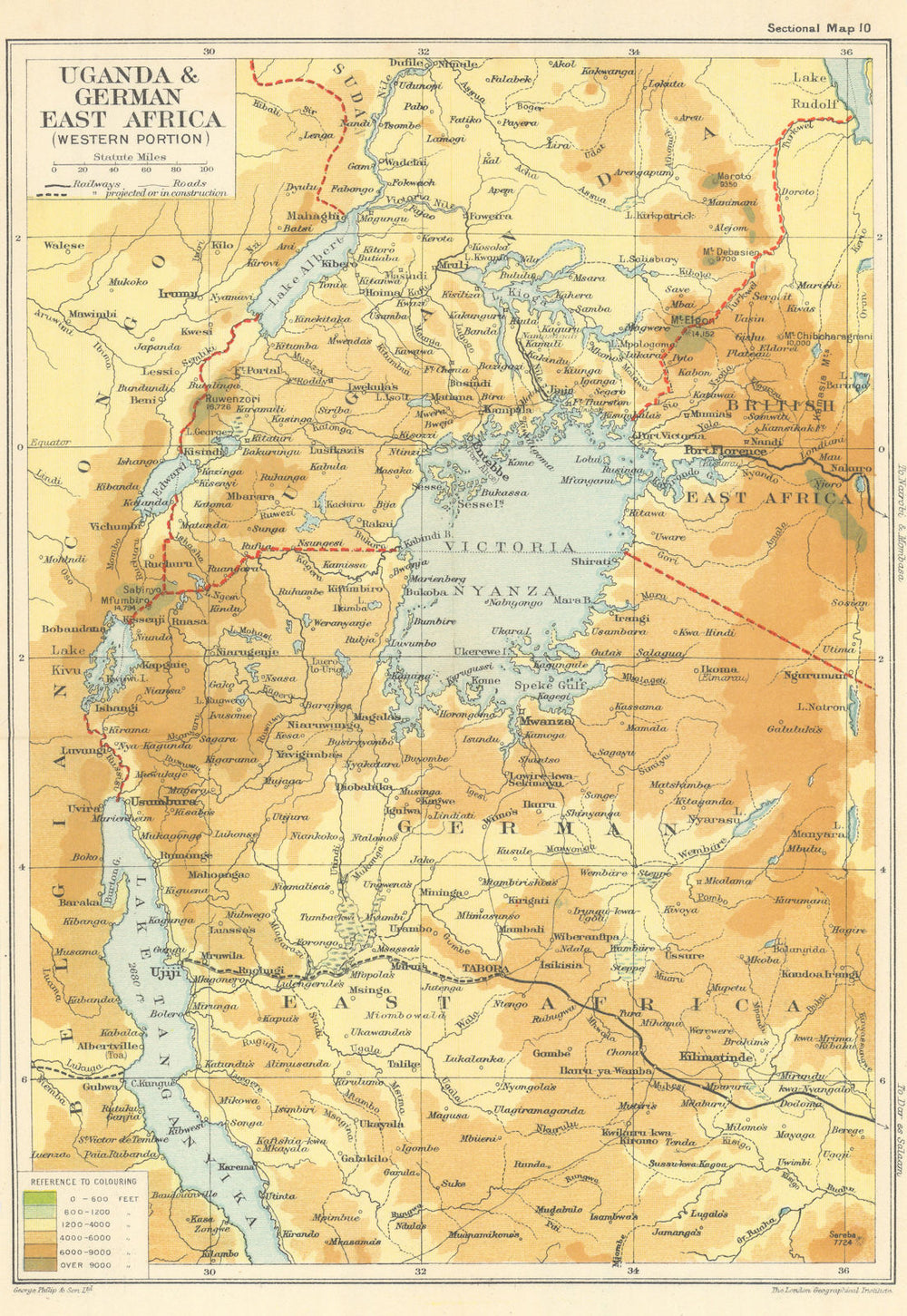 Uganda & German East Africa. Uganda Tanzania African Lakes SAMLER BROWN 1914 map