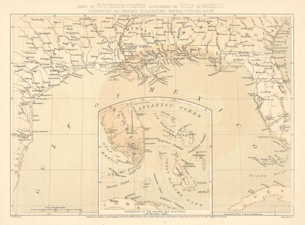 AMERICAN CIVIL WAR. Deep South, Gulf of Mexico, Florida & Bahamas 1864 old map