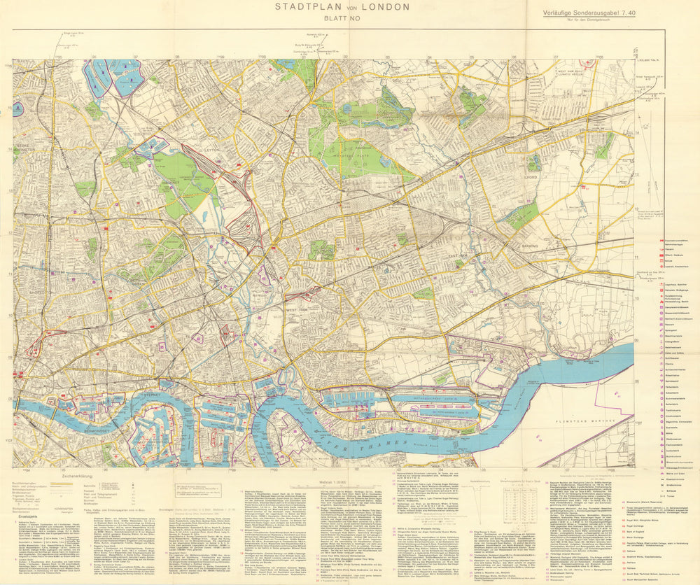 Stadtplan von London. Blatt NO. Nazi Mil.-Geo. Sealion invasion map. July 1940