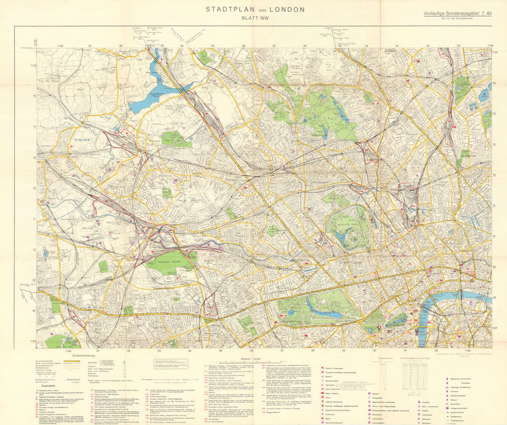 Stadtplan von London. Blatt NW. Nazi Mil.-Geo. Sealion invasion map. July 1940