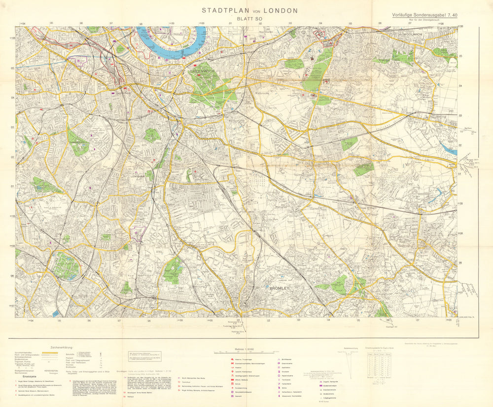 Stadtplan von London. Blatt SO. Nazi Mil.-Geo. Sealion invasion map. July 1940
