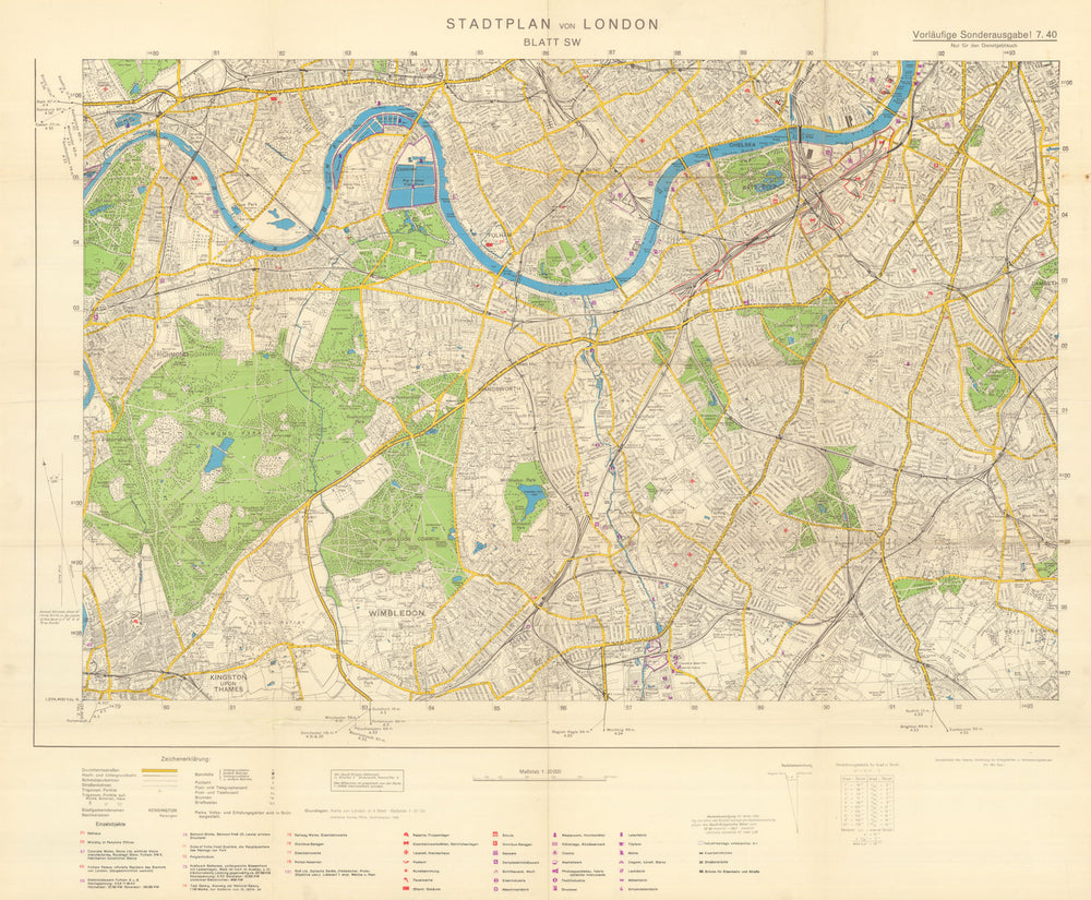 Stadtplan von London. Blatt SW. Nazi Mil.-Geo. Sealion invasion map. July 1940