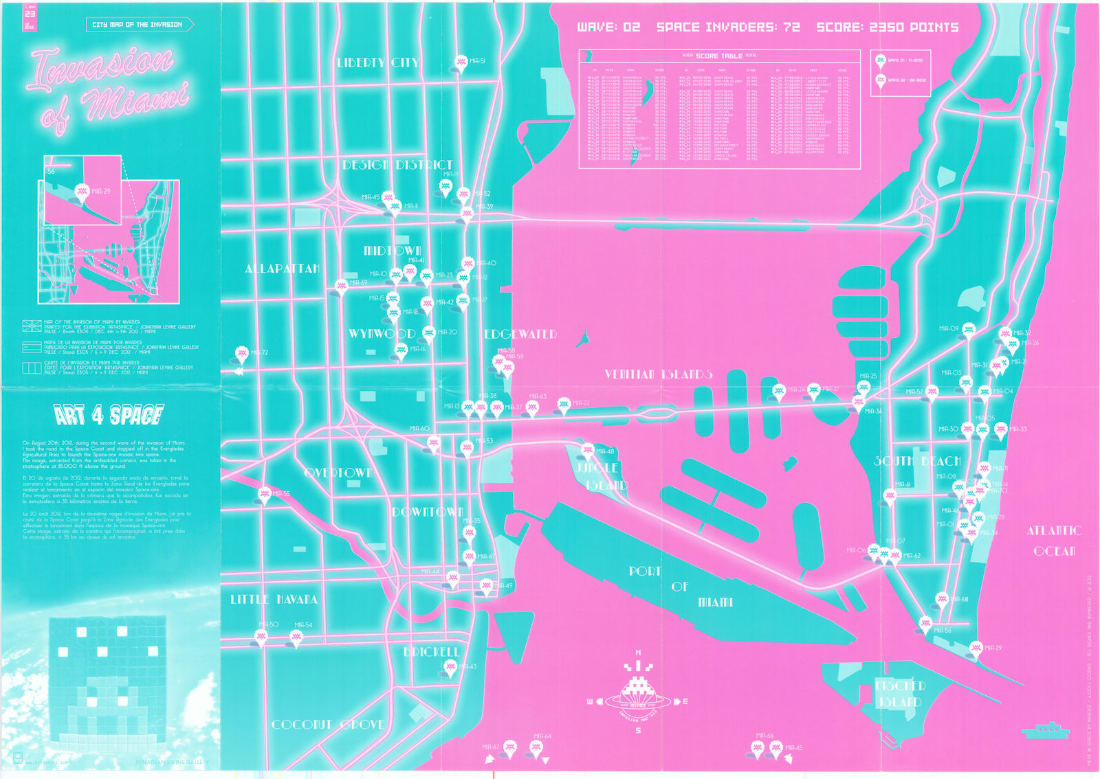 Invasion of Miami. Street artist Invader Map #23 Wave 2. Mosaic