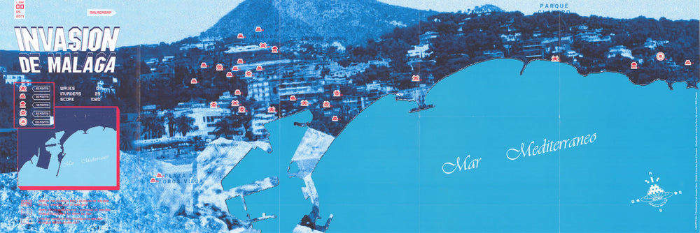 Invasion de Malaga. Street artist Invader Map #00. Mosaic locations 2017