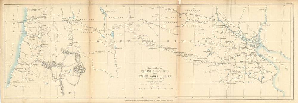 Projected Buenos Aires to Chile Railway Route. Robert Crawford. RGS 1873 map