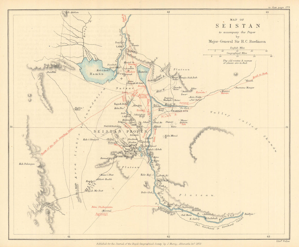 Map of Seistan by Sir Henry Rawlinson. Iran/Afghanistan. RGS 1873 old