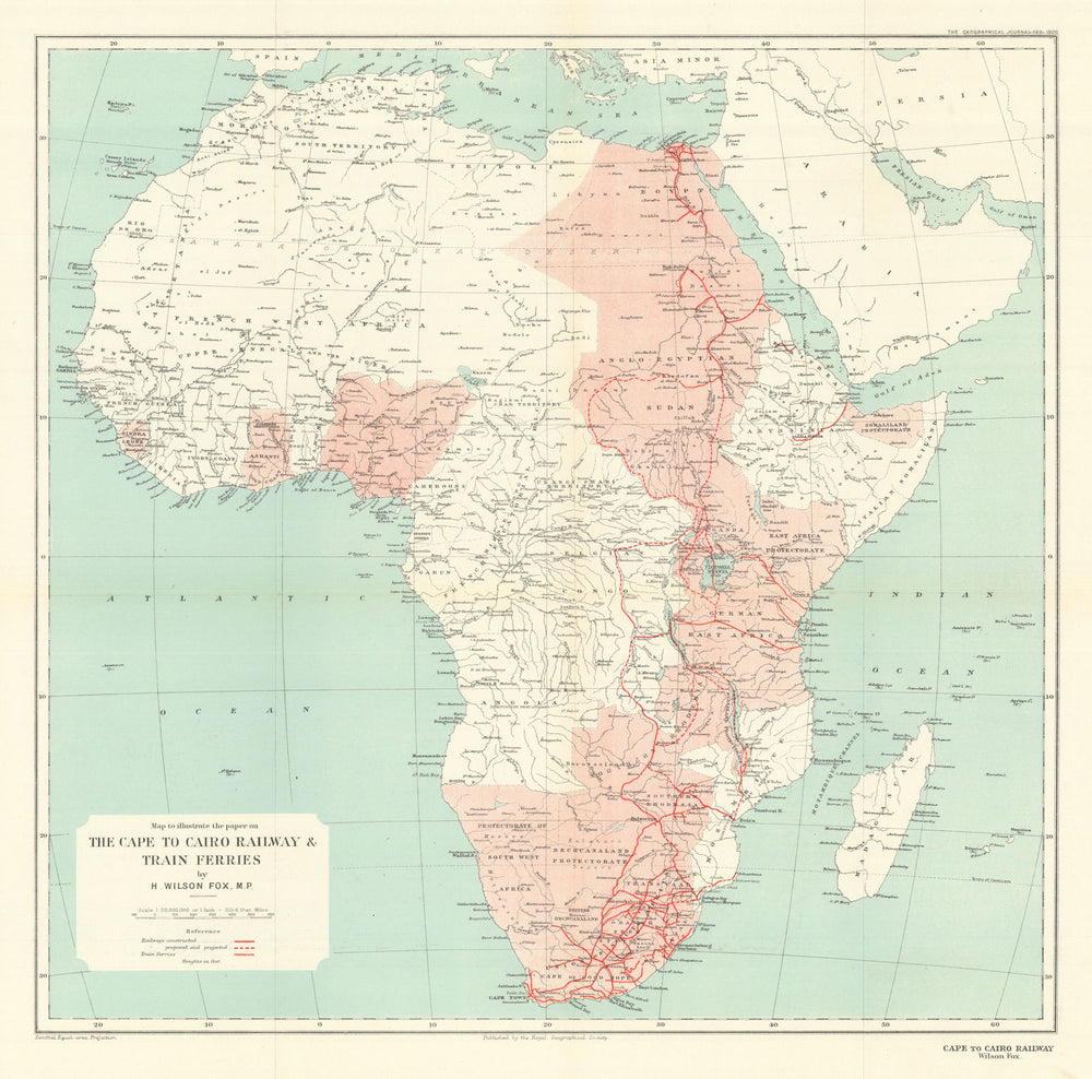 The Cape to Cairo Railway and Train Ferries by Henry Wilson Fox. RGS 1920 map