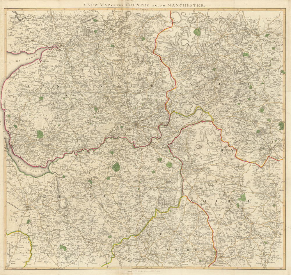 A new map of the country round Manchester. NW England. 85x80cm. STOCKDALE 1794