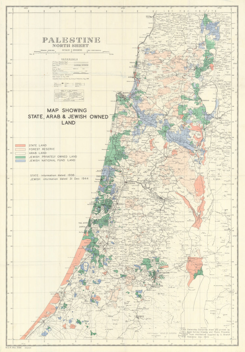 Survey of Palestine—North Sheet—Map showing State, Arab & Jewish Owned Land 1945