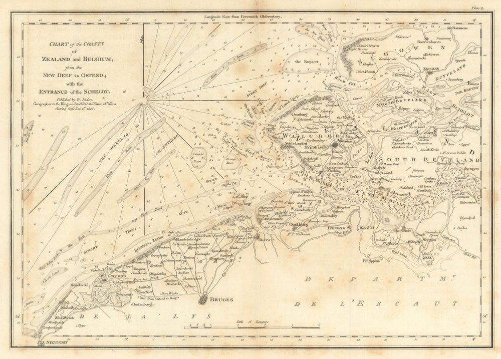 Chart of the Coasts of Zeeland & Belgium… Scheldt estuary Bruges. Faden 1805 map