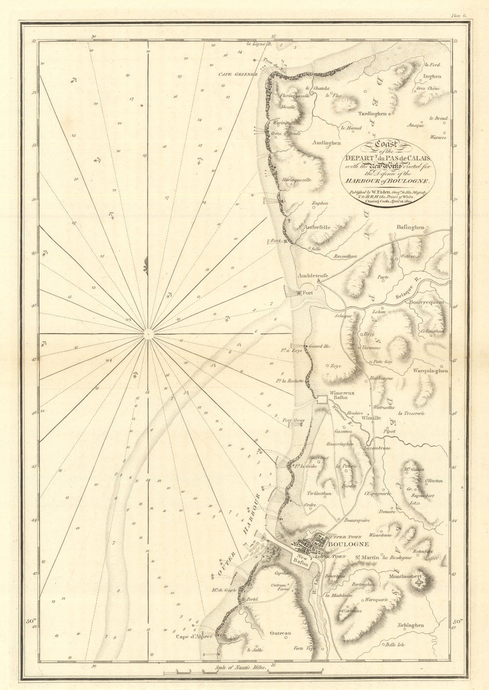 Coast of Pas-de-Calais & new defences of Boulogne. Cap Gris-Nez. Faden 1805 map