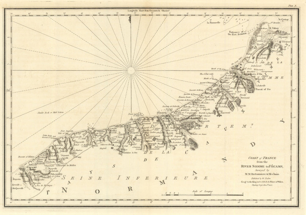 Coast of France — River Somme to Fécamp. Seine-Maritime Dieppe. Faden 1805 map