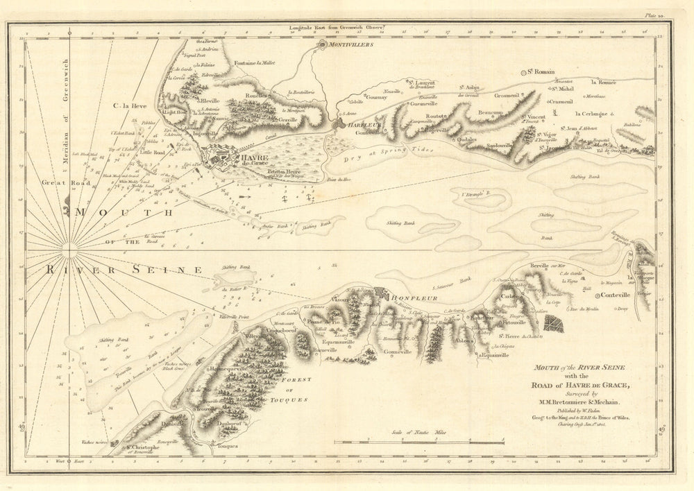 Mouth of the River Seine with the Road of Havre de Grace. William Faden 1805 map