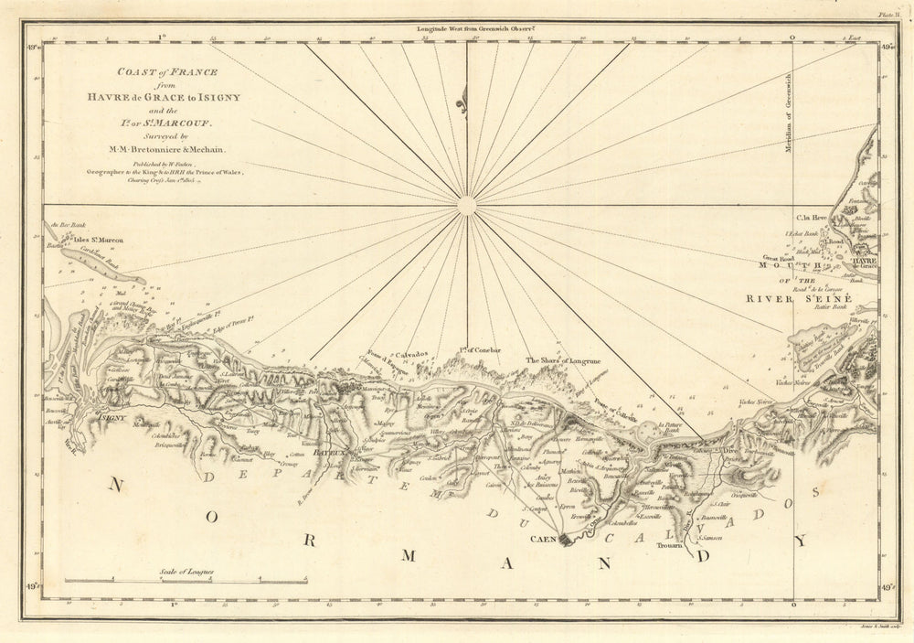 Coast of France—Havre de Grace to Isigny & St. Marcouf. Calvados. Faden 1805 map