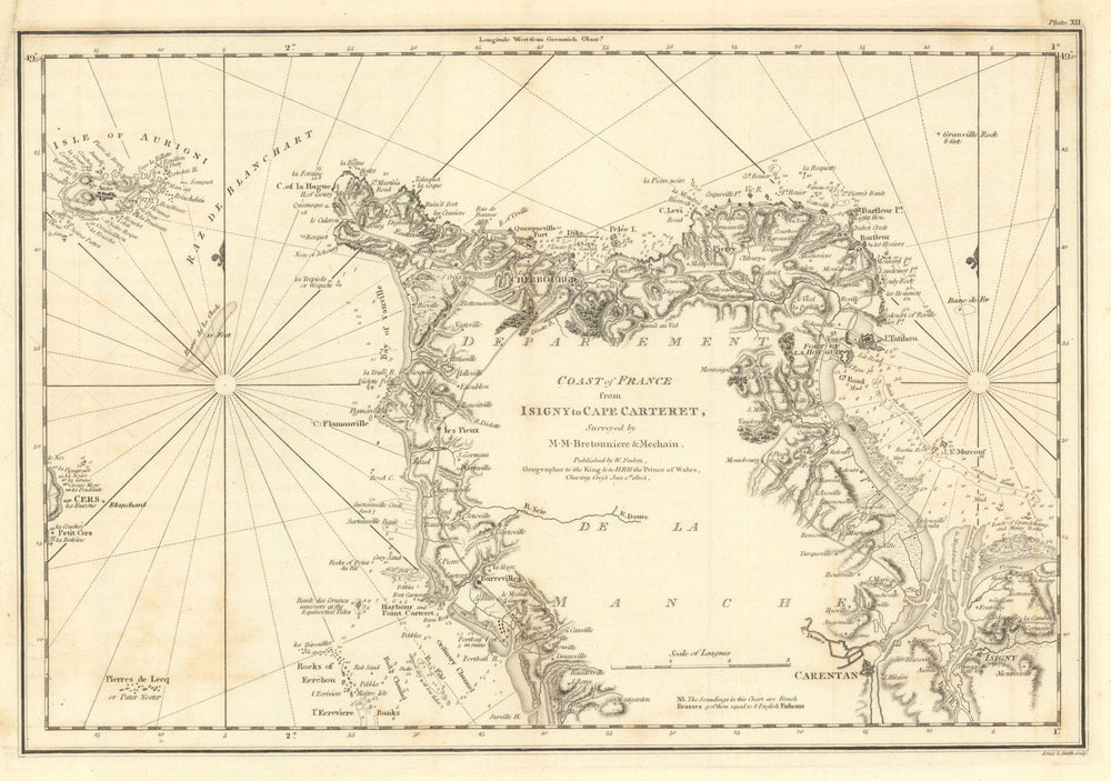 Coast of France from Isigny to Cape Carteret. Cotentin Alderney. Faden 1805 map