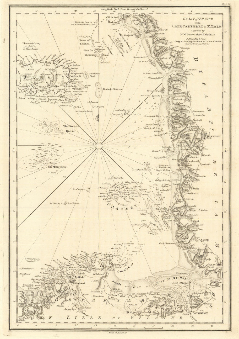 Coast of France—Cape Carteret to St.-Malo. Jersey Mont St-Michel. Faden 1805 map