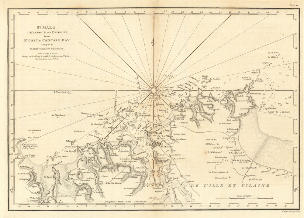 Saint-Malo, its Harbour & Environs from St. Cast to Cancale Bay. Faden 1805 map