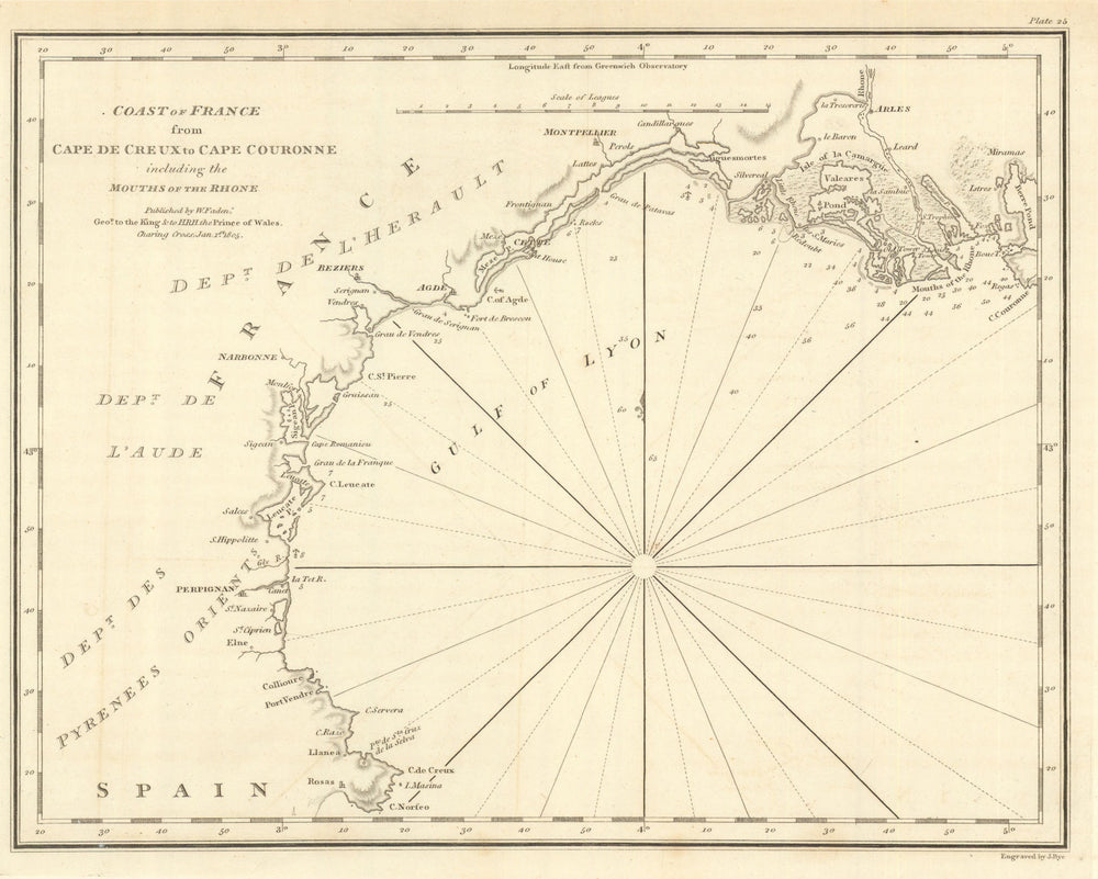 Coast of France—Cape Creux to Cape Couronne. Gulf of Lion. Rhône. Faden 1805 map