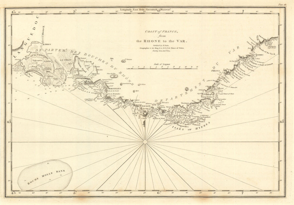 Coast of France — Rhone to the Var. Bouches-du-Rhône. Marseilles. Faden 1805 map