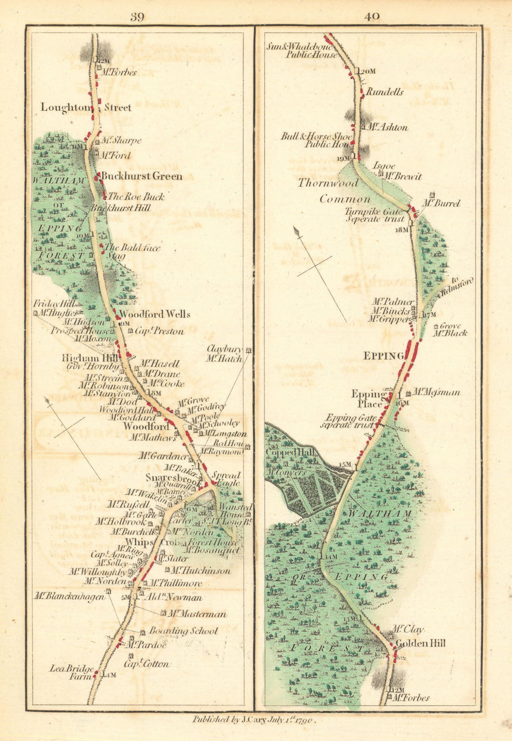 Snaresbrook—Woodford—Epping Forest—Loughton. Cary turnpike road map 1790