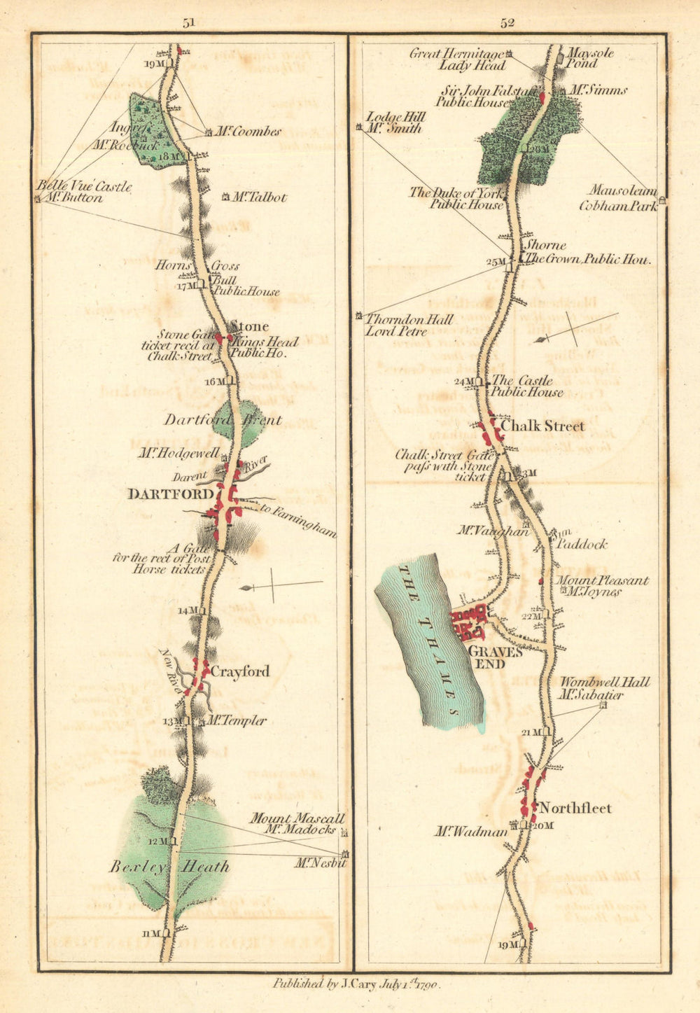 Bexleyheath—Crayford—Dartford—Northfleet—Gravesend—Chalk. Cary road map 1790