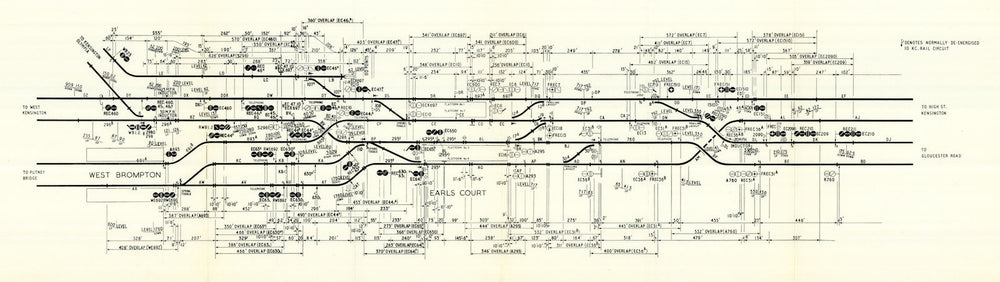 DISTRICT LINE — Earls Court & West Brompton: track & signalling diagram 1966 map