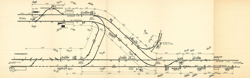 METROPOLITAN LINE Rickmansworth—Moor Park—Croxley signal/track diagram 1955 map
