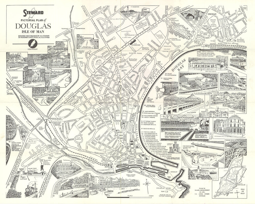 H.G. Steward Pictorial Plan of Douglas, Isle of Man. Town/city plan c1963 map