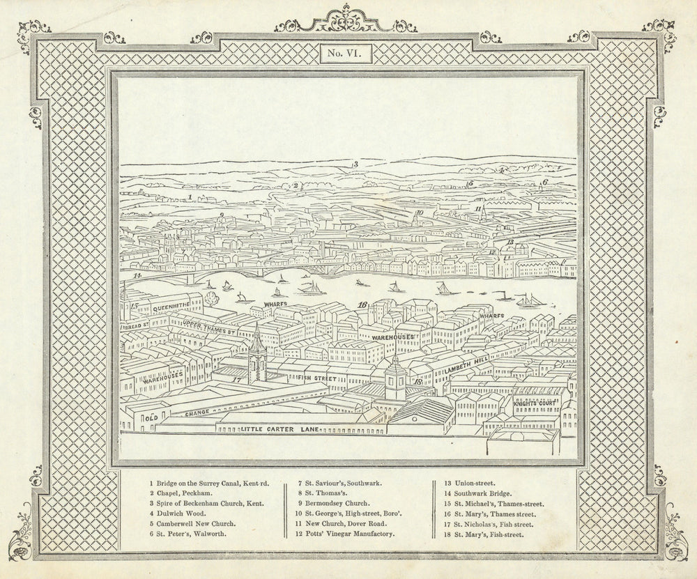 St. Paul's Cathedral SSE view: Southwark—Beckenham—Dulwich—Thames Street c1829