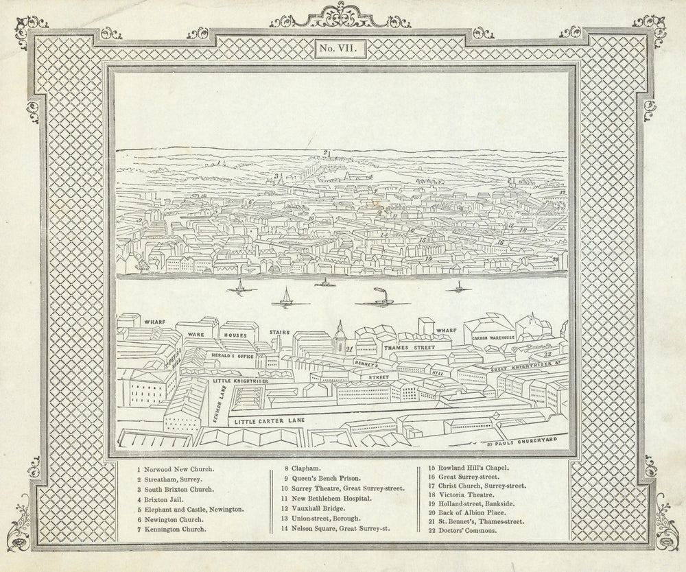 St. Paul's Cathedral SSW view Bankside—Southwark—Brixton—Streatham—Clapham c1829