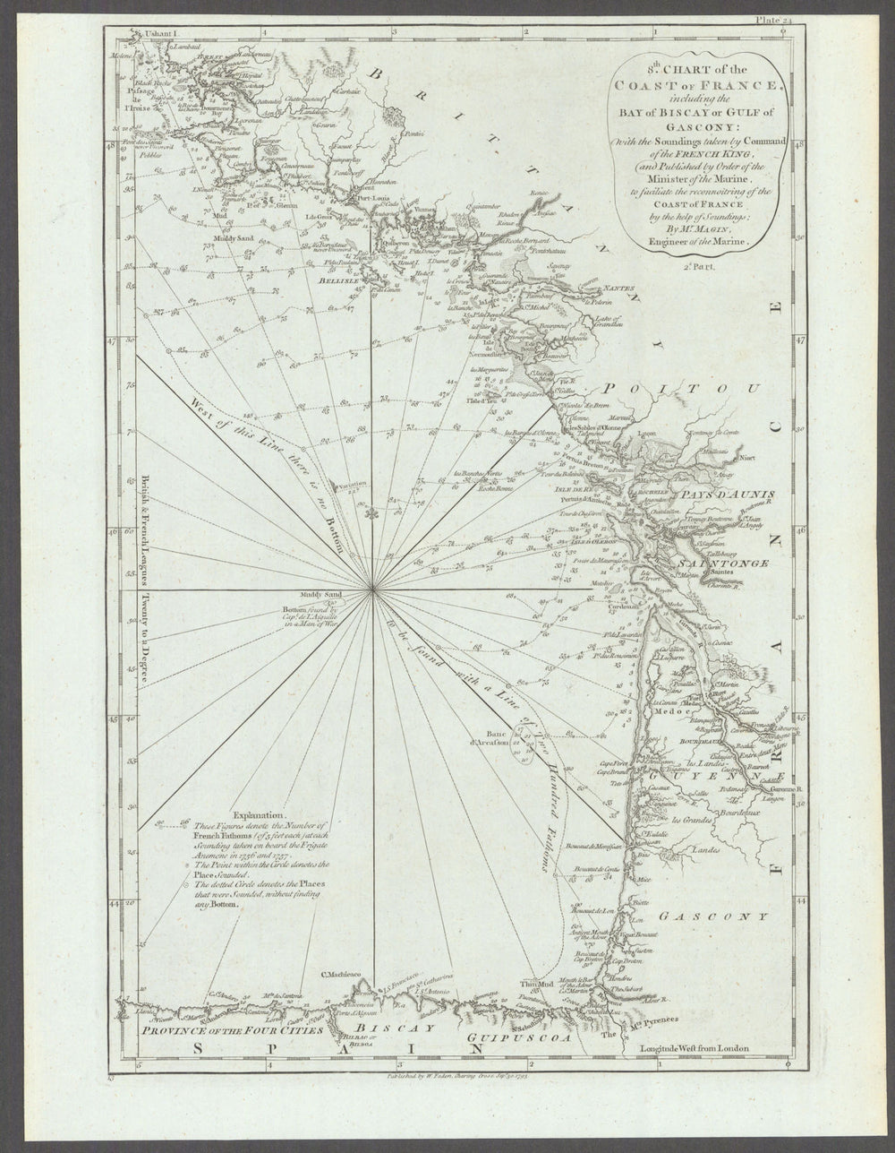 Coast of France & Spain—Bay of Biscay or Gulf of Gascony. Faden / Magin 1793 map