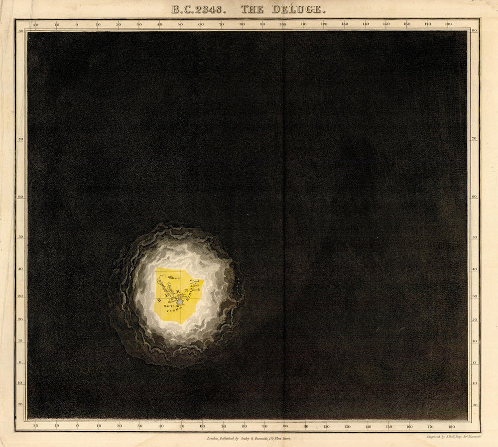 Known World in 2348 BC—The Deluge—Garden of Eden—Fog-of-ignorance map—Quin 1836