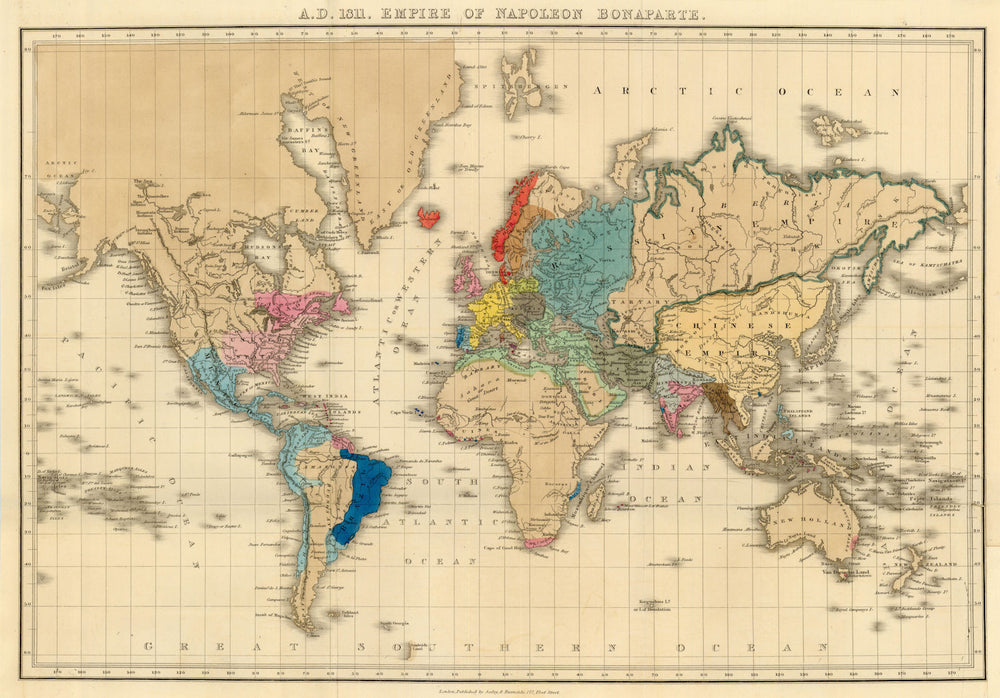 The World in 1811—The Empire of Napoleon Bonaparte—Edward Quin 1836 old map