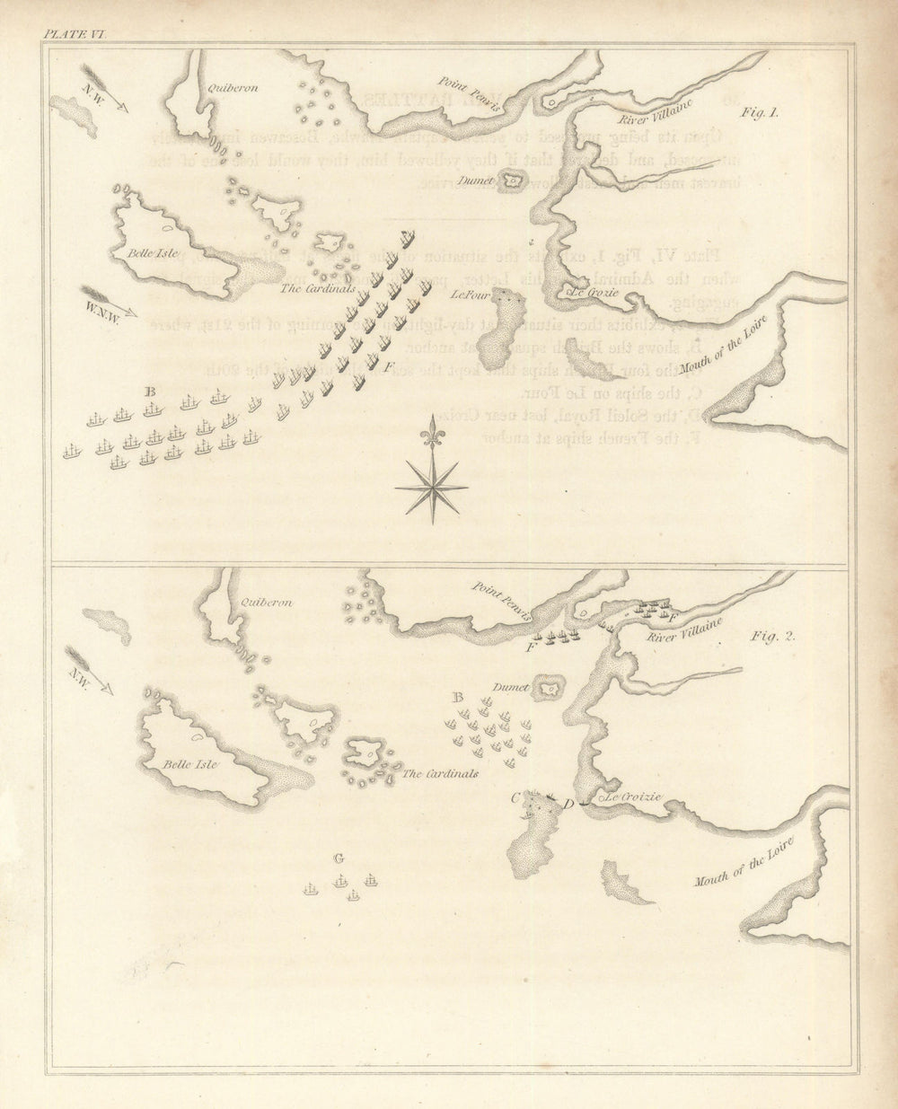Battle of Quiberon Bay, 20 November 1759, Morbihan — Hawke and Conflans 1824 map