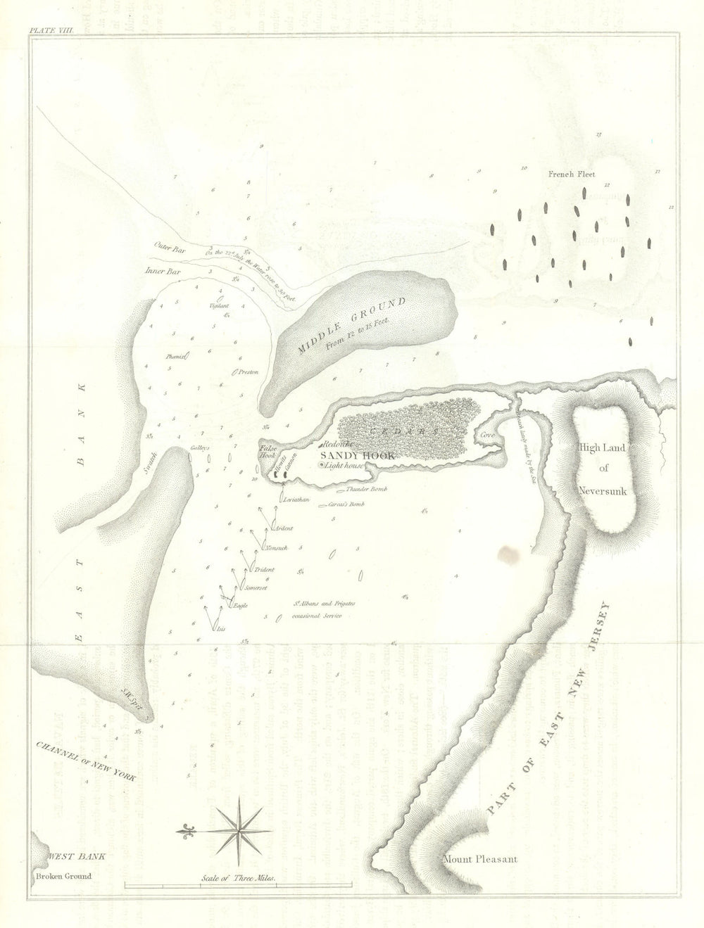Encounter at Sandy Hook 22 July 1778—New York/New Jersey—Howe/D’Estaing 1824 map