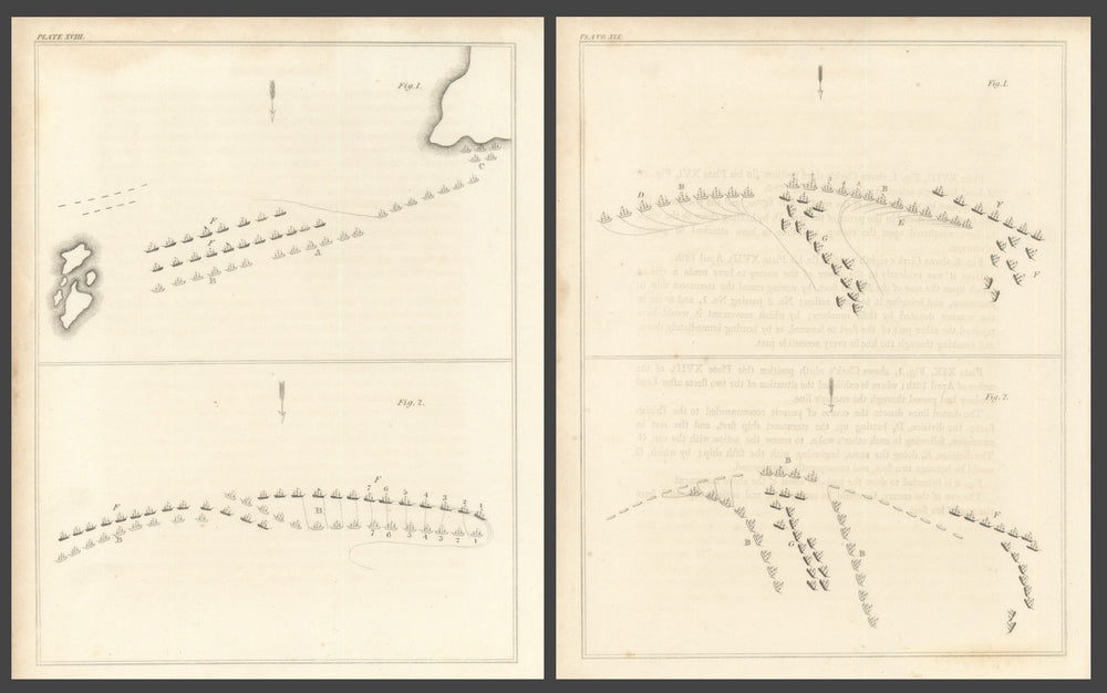 Battle of the Saintes, April 9 & 12 1782, Caribbean — Rodney — 2 sheets 1824 map