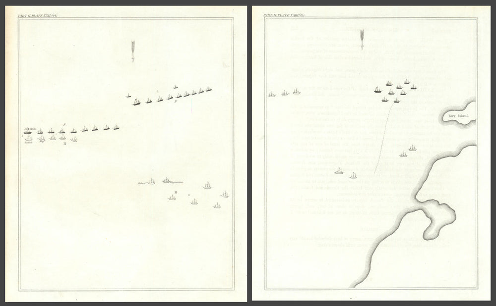 Untitled plan of the Battle of Tory Island, 1798, Ireland — 2 sheets 1824 map