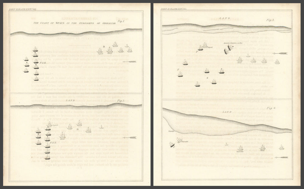 2nd Battle of Algeciras 1801 — Sir James Saumarez & Don Moreno—2 sheets 1824 map