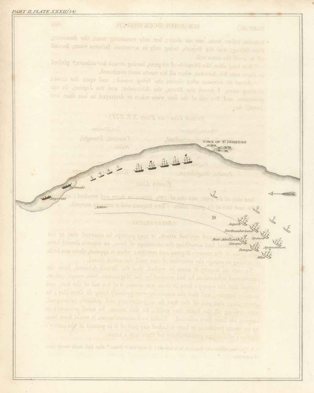 Battle of San Domingo, 6 Feb 1806, Dominican Rep. — Sir John Duckworth 1824 map
