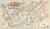 Valais—Suisse. Switzerland canton map. Ski / Winter sports resorts c1953