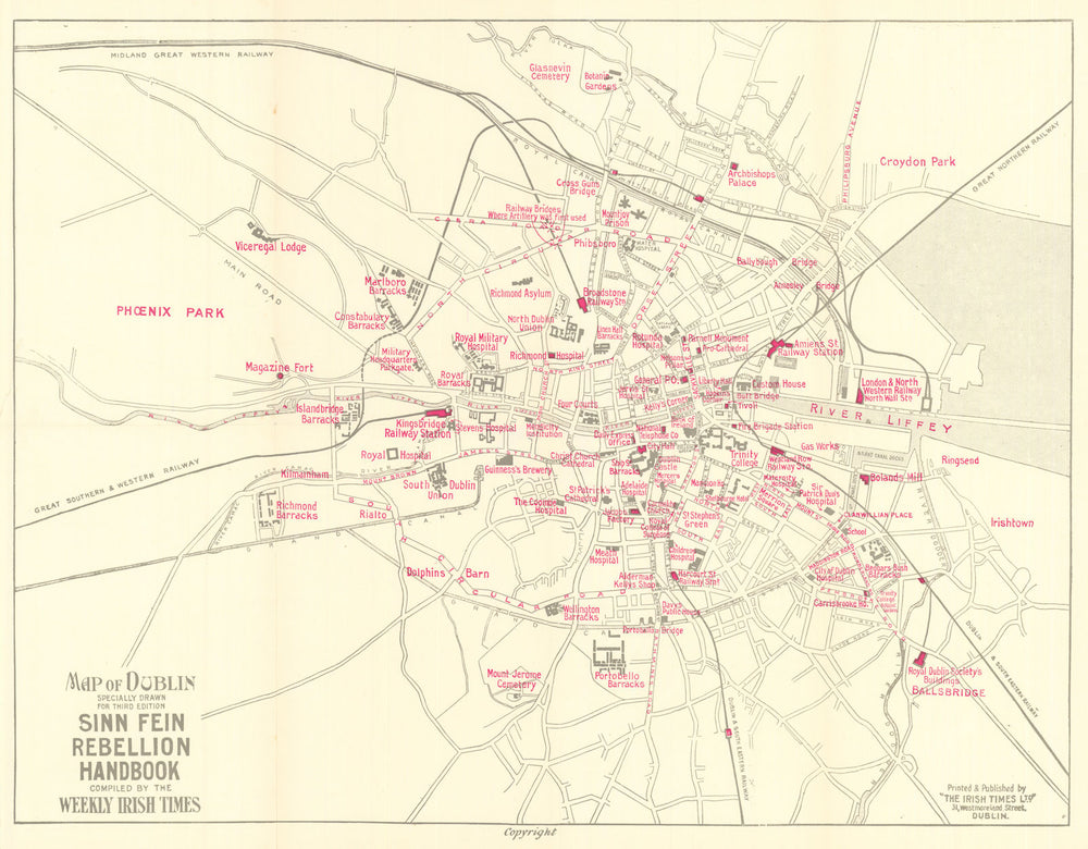 Map of Dublin [for] Sinn Fein Rebellion Handbook. 1916 Easter Rising 1917
