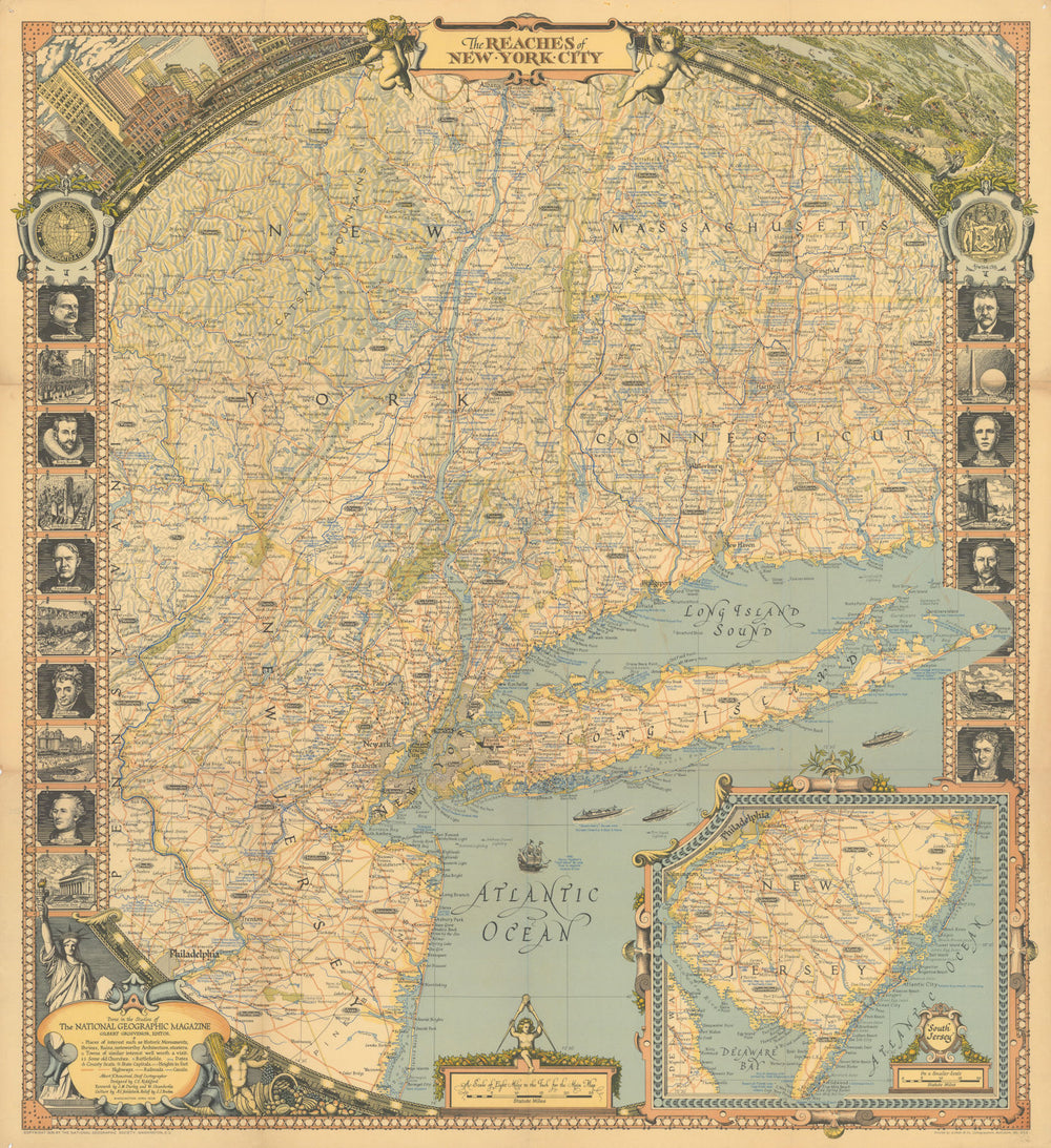 The Reaches of New York City—National Geographic—Historically annotated 1939 map