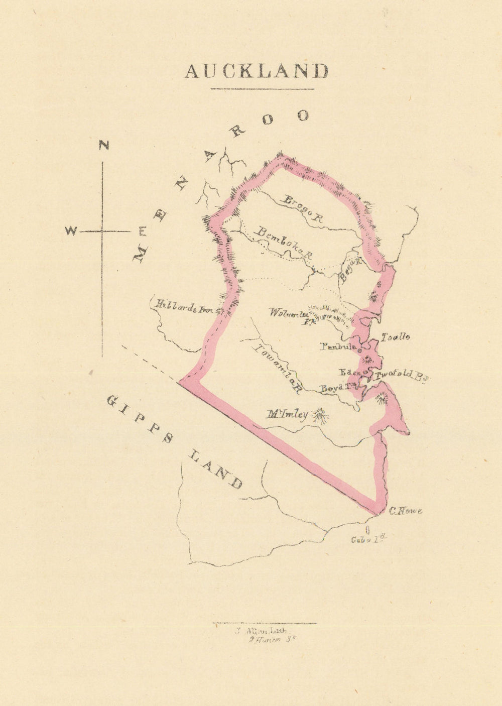 Auckland county/cadastral map by William Wells/John Allan—New South Wales 1848
