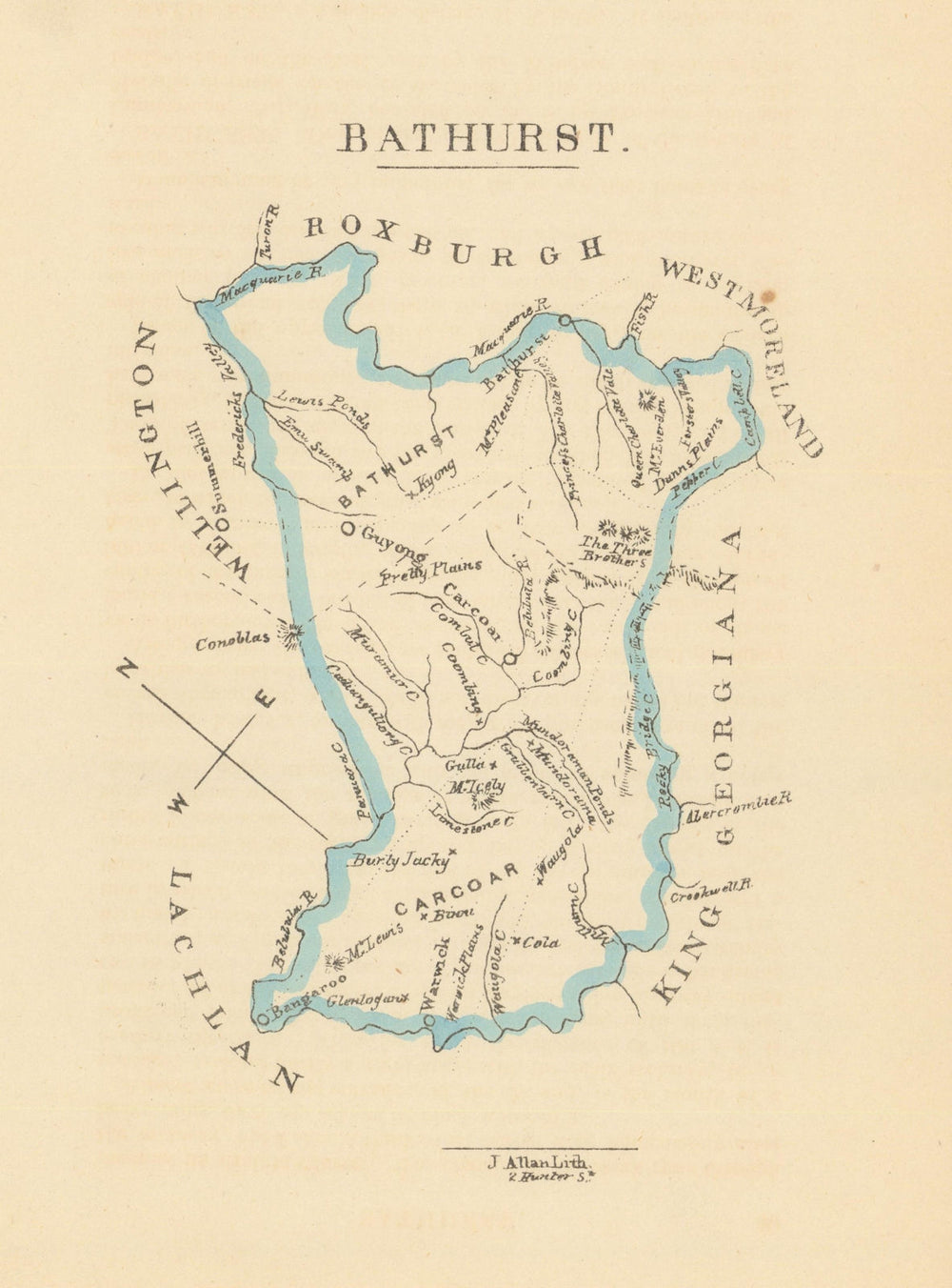 Bathurst county/cadastral map by William Wells/John Allan—New South Wales 1848